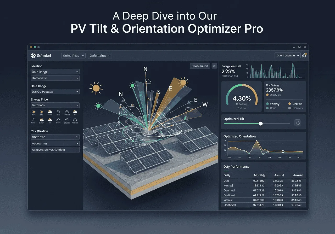 PV Panel Tilt & Orientation Optimizer Solar panels at optimal tilt angle on residential rooftop, maximizing energy output