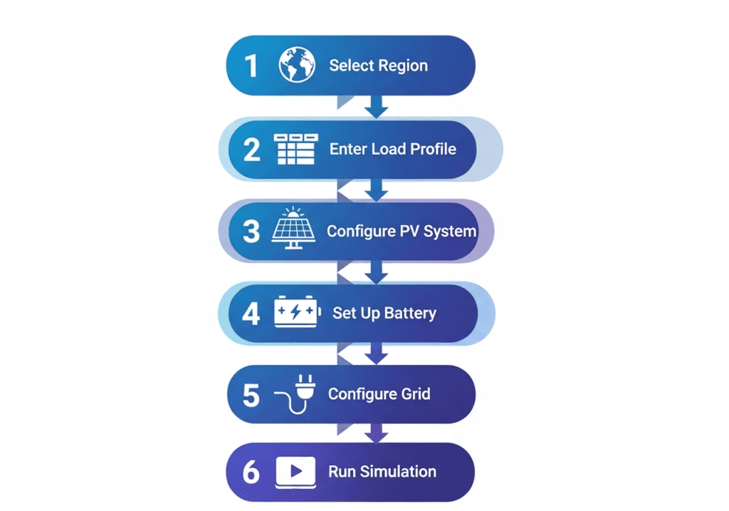 Six-step guide for using the hybrid solar system planner calculator