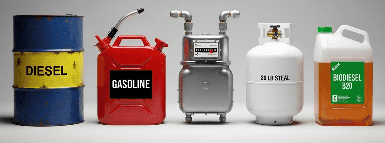 different generator fuel types including diesel, gasoline, natural gas, propane and biodiesel.726z min