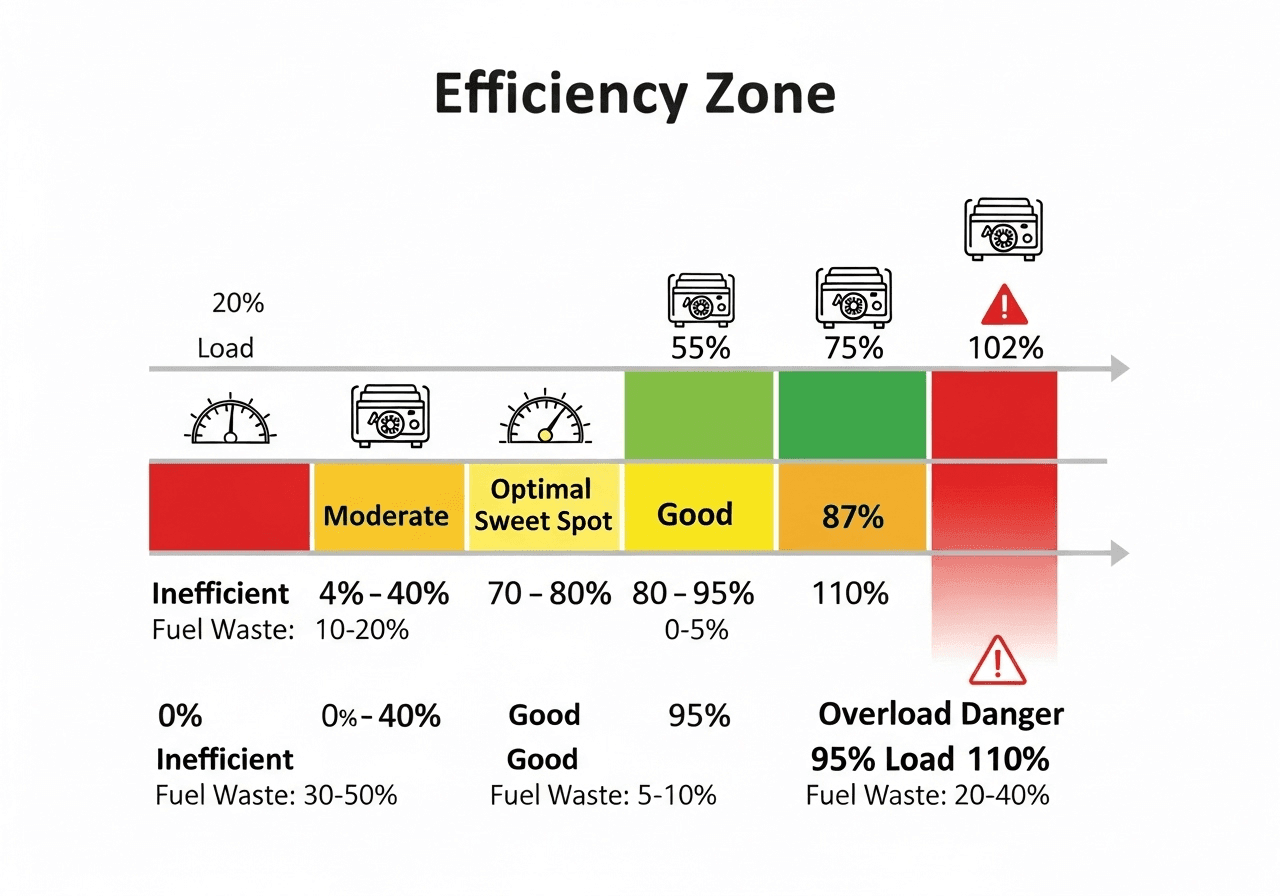 generator load efficiency zones showing optimal operating range at 70 80 percent.214z min