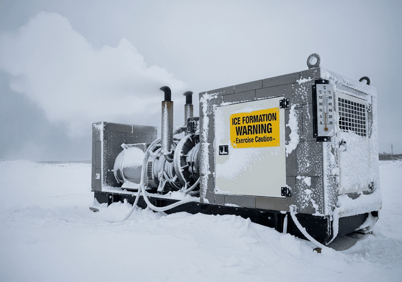 generator operating in extreme winter conditions with visible cold weather effects. {{brizy_dc_image_alt imageSrc=