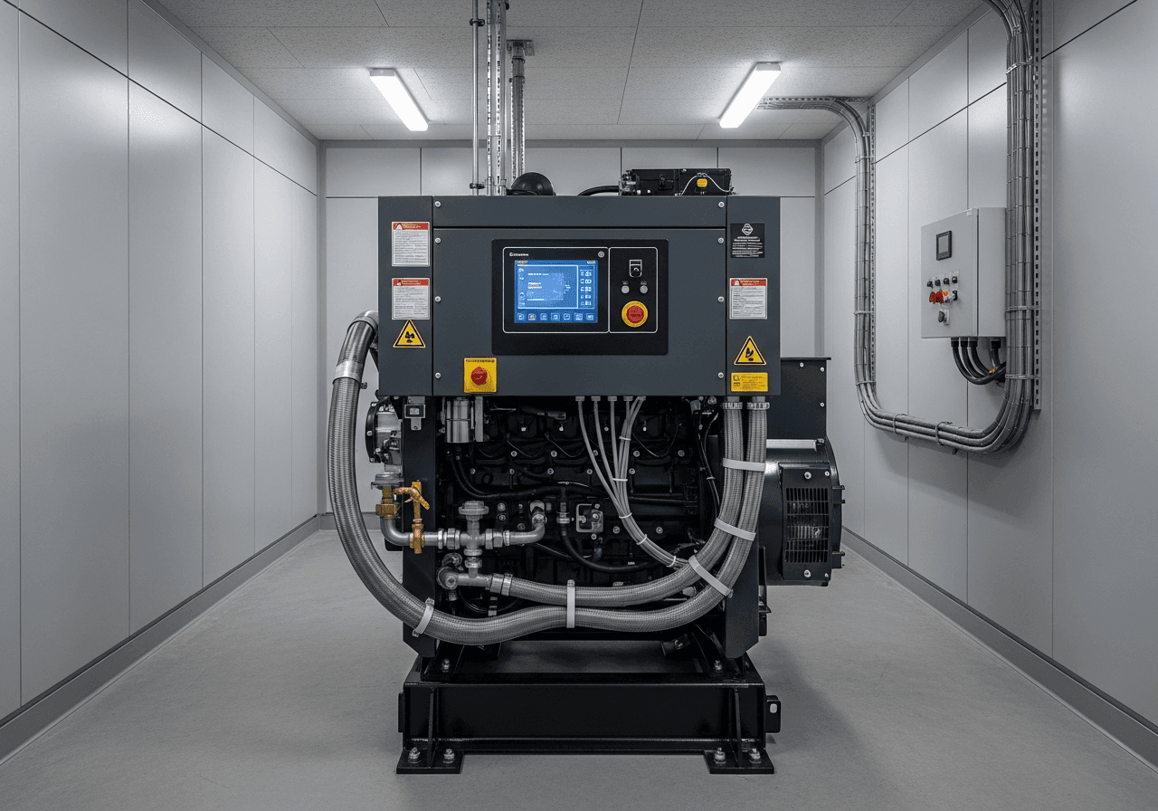 industrial diesel generator with digital controls for fuel monitoring.599z min