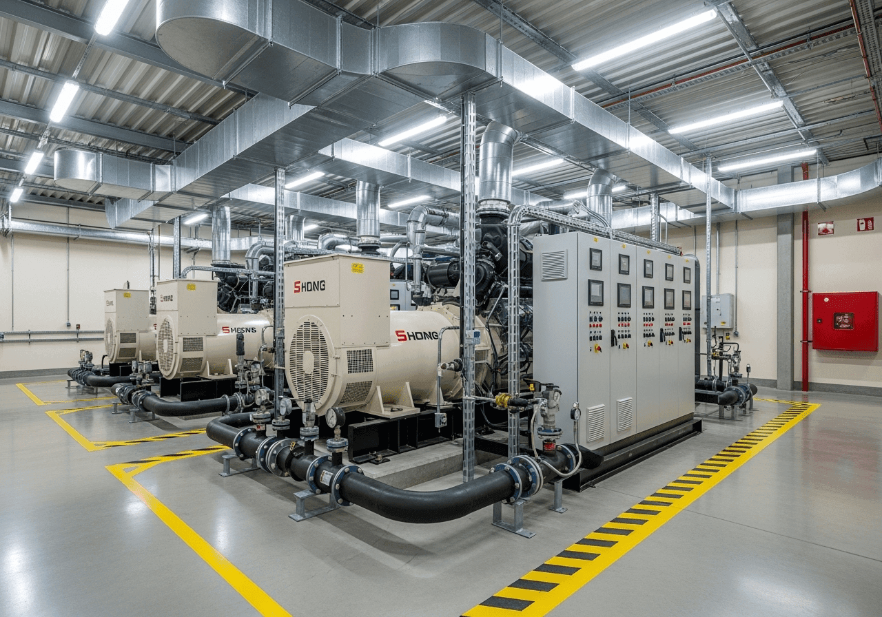 industrial generator bank installation with multiple parallel units. {{brizy_dc_image_alt imageSrc=