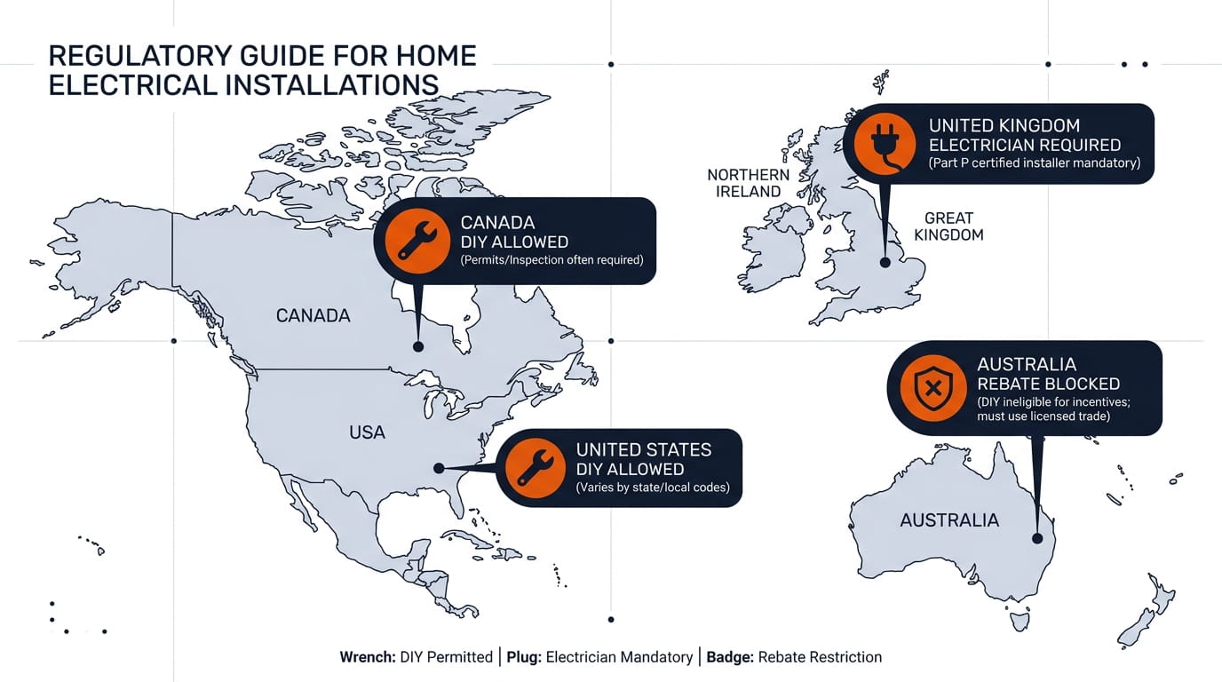 Can I Install Solar Panels Myself Comparison of DIY solar installation requirements across the United States Canada United Kingdom and Australia