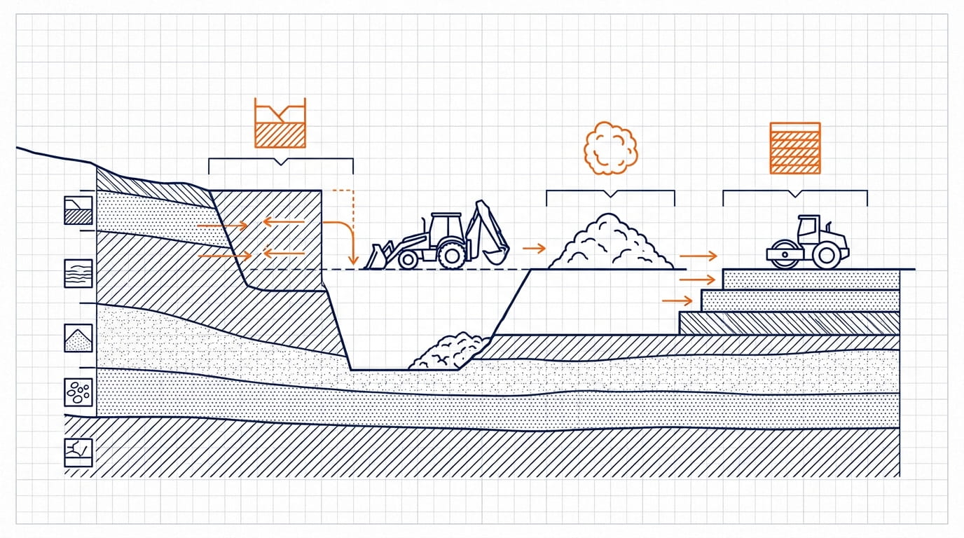 Reducing Construction Waste Through Accurate Volume Calculation Excavation site showing cut and fill volume calculation for construction waste reduction