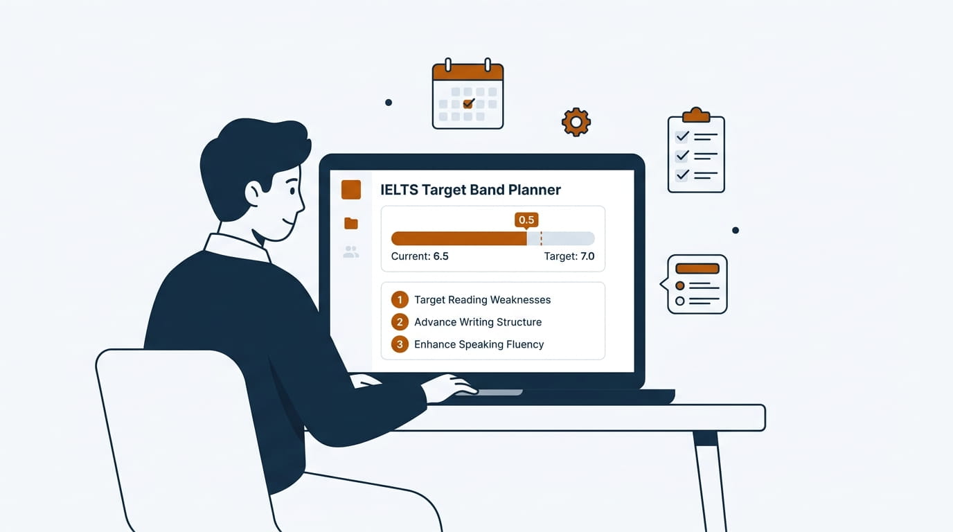 IELTS Band Score Calculator Student using the IELTS Target Band Planner tool to see the gap between current and required band score