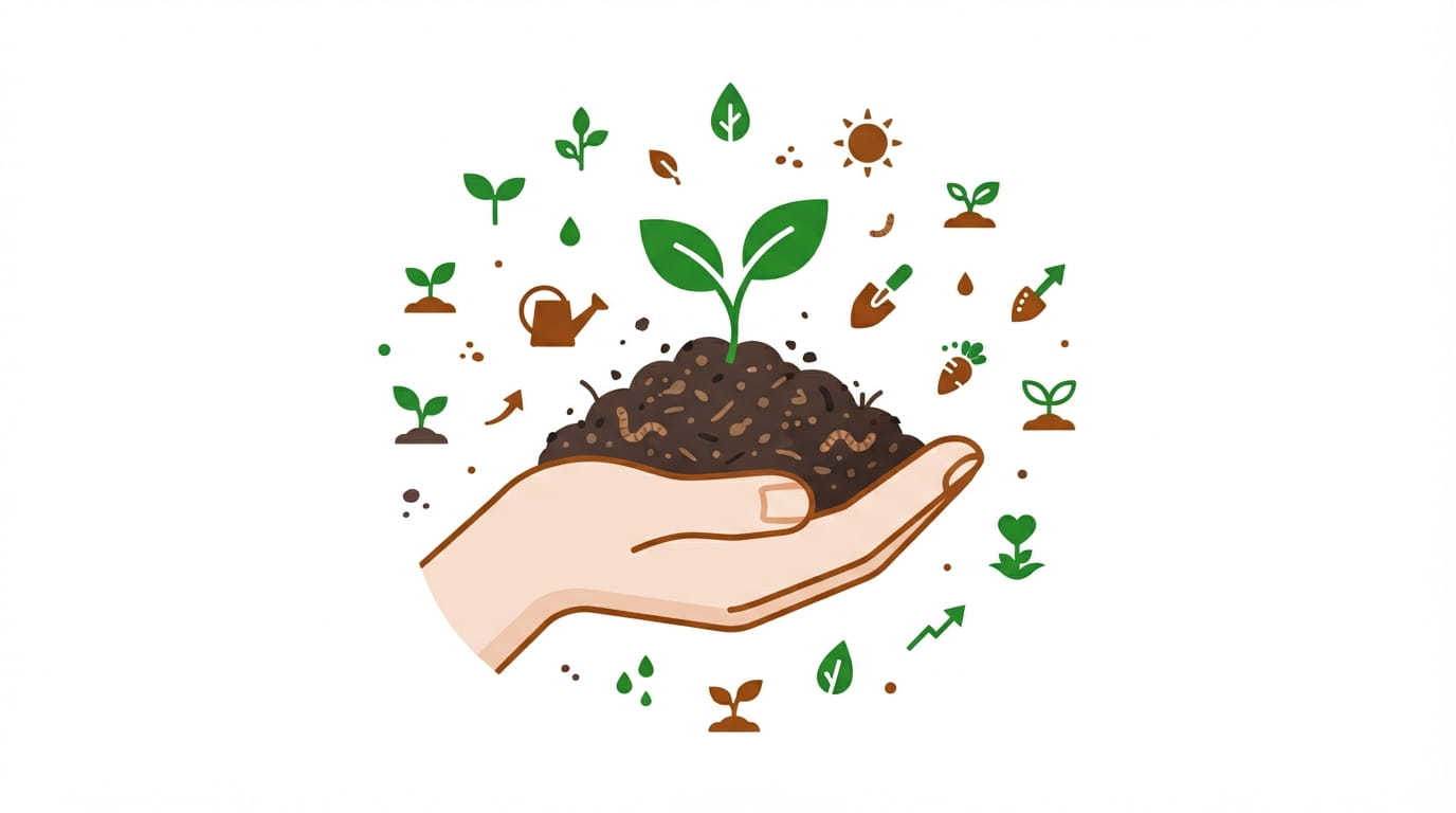 Organic vs Chemical Fertilizer Cost Yield Farmer checking soil organic matter and texture in a field amended with compost
