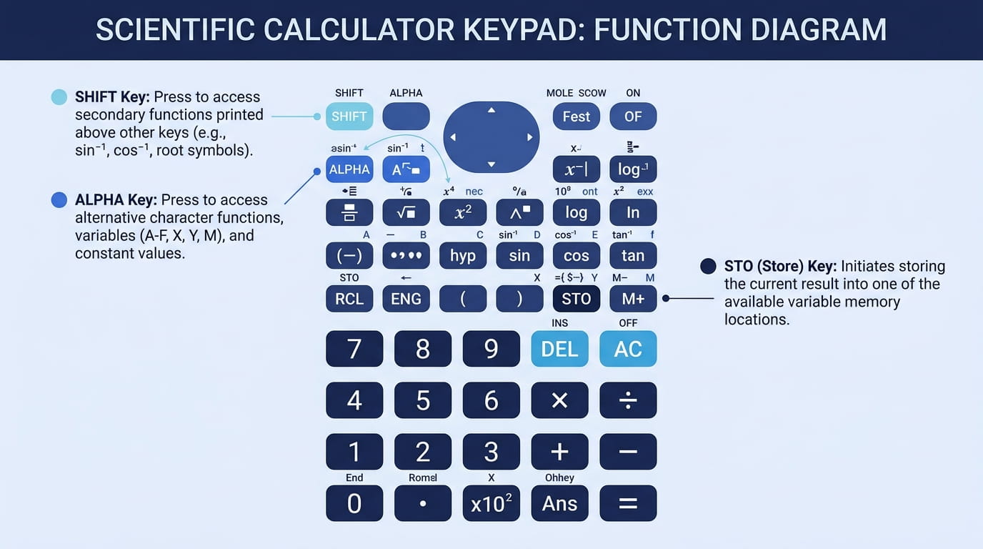 Free Online Casio fx-991EX Style Calculator SHIFT and ALPHA key functions
